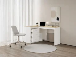 Discount Escritorio con almacenamiento en color blanco y natural - RIDOVA Escritorio Rinconero|Escritorio Tradicional