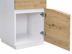 Outlet Escritorio con almacenamiento 1 cajón y 1 puerta MDF natural y acero blanco GOTAMA Escritorio Tradicional