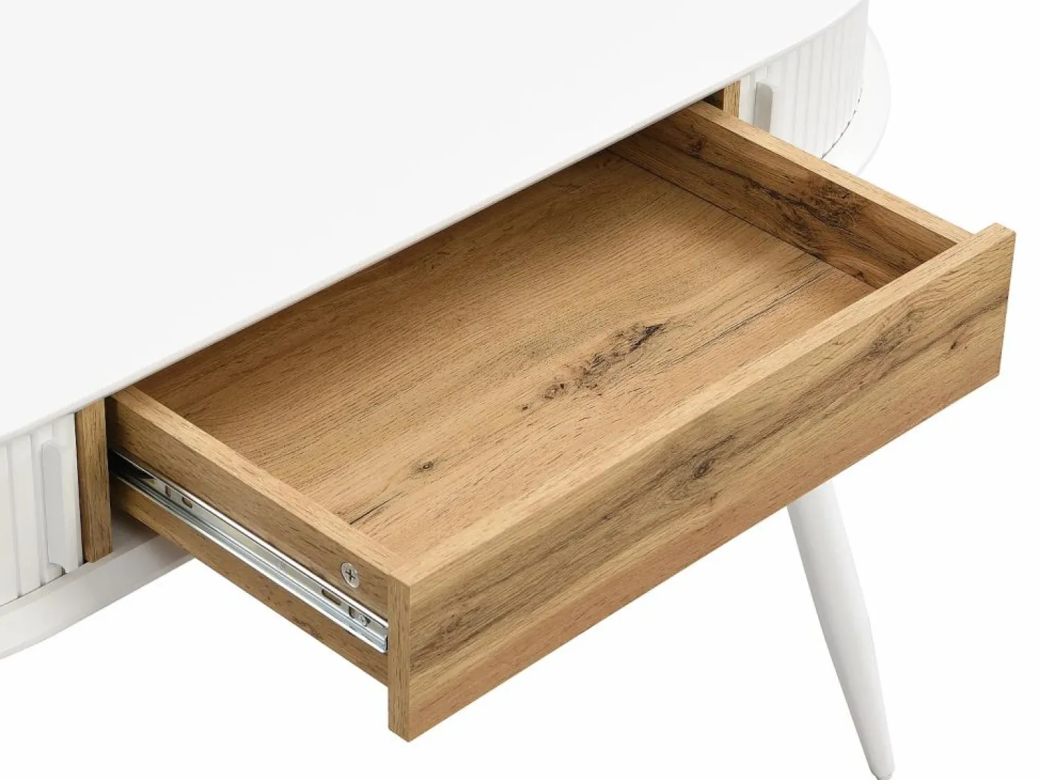 Outlet Vente-unique Escritorio con cajón y 2 puertas correderas en color blanco y natural - VELURANI Color natural claro / Blanco