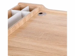 Escritorio con cajón y estantes, MDF y metal, estilo industrial, madera natural (100x55x81cm)
