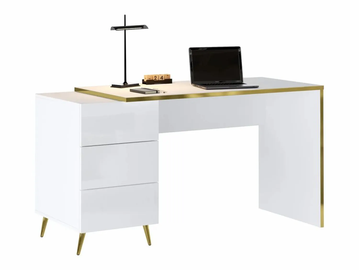 Sale Vente-unique Escritorio con cajones en brillo y dorado - MARZIALO Blanco