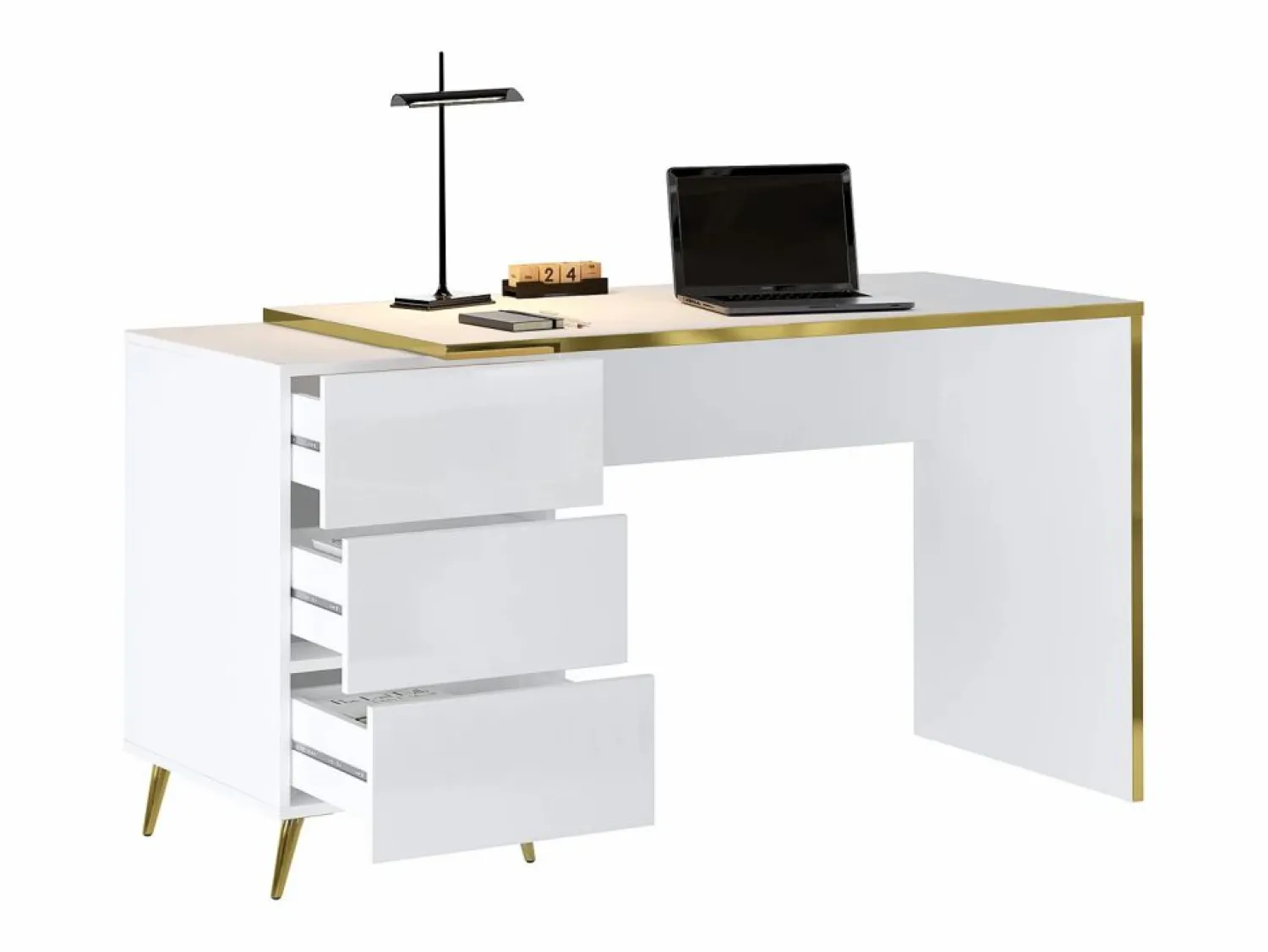 Sale Vente-unique Escritorio con cajones en brillo y dorado - MARZIALO Blanco