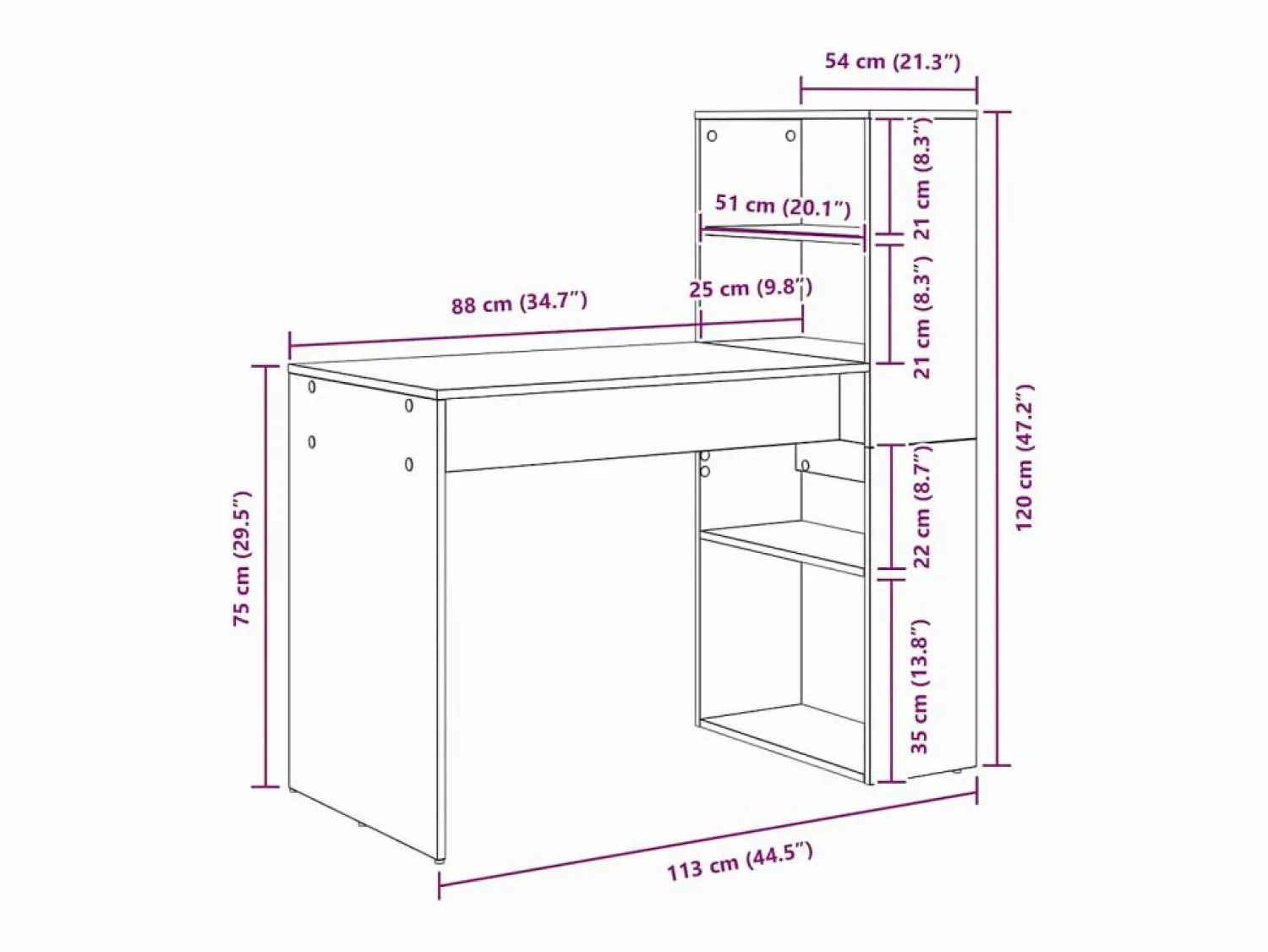 New vidaxl Escritorio con estante Roble artesanal 113 x 54 x 120 cm Marru00f3n