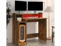 Outlet Clicnbuy Escritorio con LED madera ingeniería roble ahumado 97x45x90 cm Marru00f3n