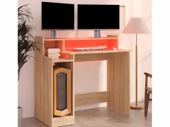 Clicnbuy Escritorio con LED madera contrachapada roble sonoma 97x45x90cm