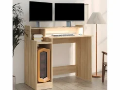 Clicnbuy Escritorio con LED madera contrachapada roble sonoma 97x45x90cm