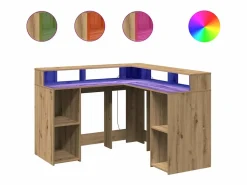 Online Escritorio con luces LED fabricado artesanalmente en madera de roble. Marru00f3n