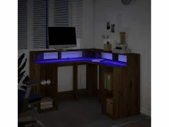 Online Escritorio con luces LED fabricado artesanalmente en madera de roble. Marru00f3n