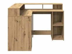 Online Escritorio con luces LED fabricado artesanalmente en madera de roble. Marru00f3n