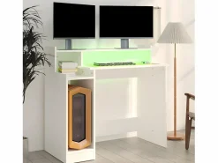 Online Escritorio con luz LED madera contrachapada 97x45x90 cm Mesa Gaming