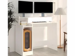 Online Escritorio con luz LED madera contrachapada 97x45x90 cm Mesa Gaming