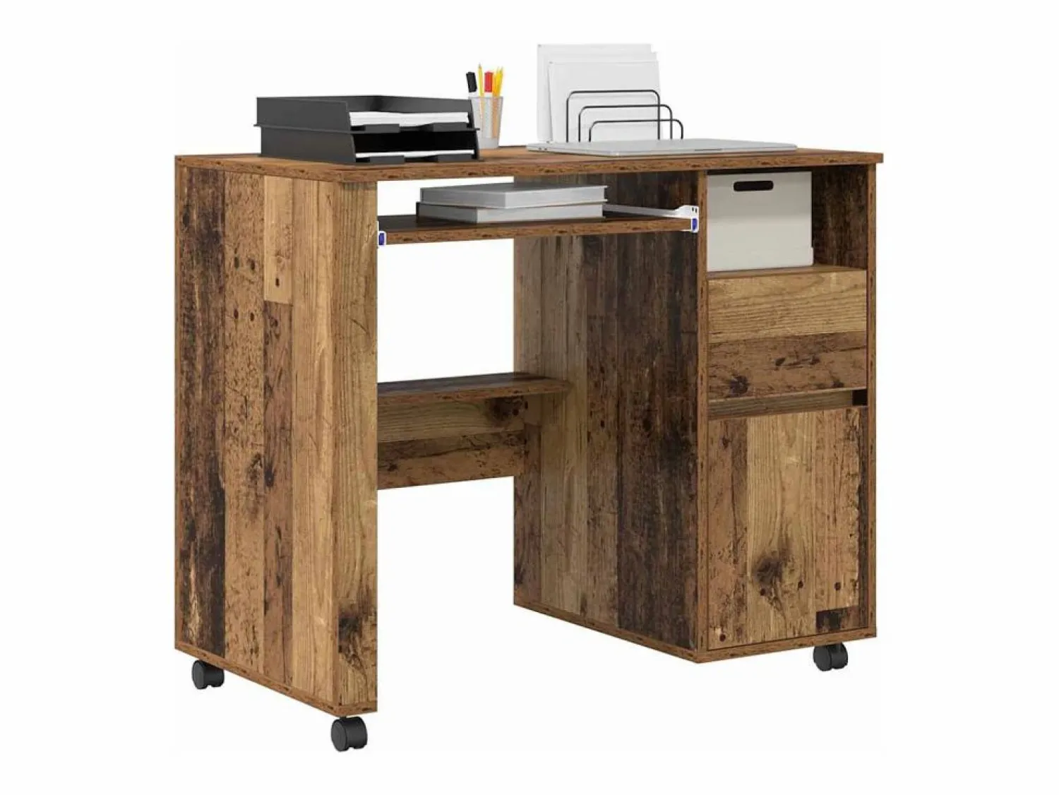 Clicnbuy Escritorio con Ruedas con cajón Madera Vieja 91 x 50 x 77 cm
