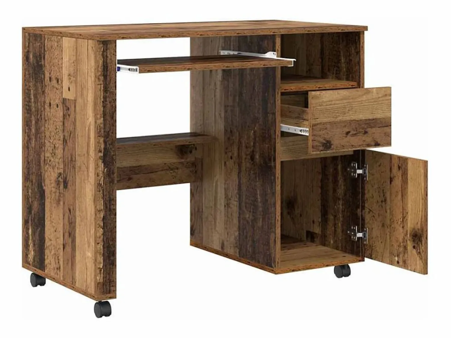 Clicnbuy Escritorio con Ruedas con cajón Madera Vieja 91 x 50 x 77 cm
