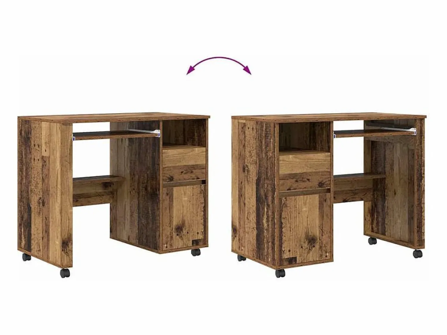 Clicnbuy Escritorio con Ruedas con cajón Madera Vieja 91 x 50 x 77 cm
