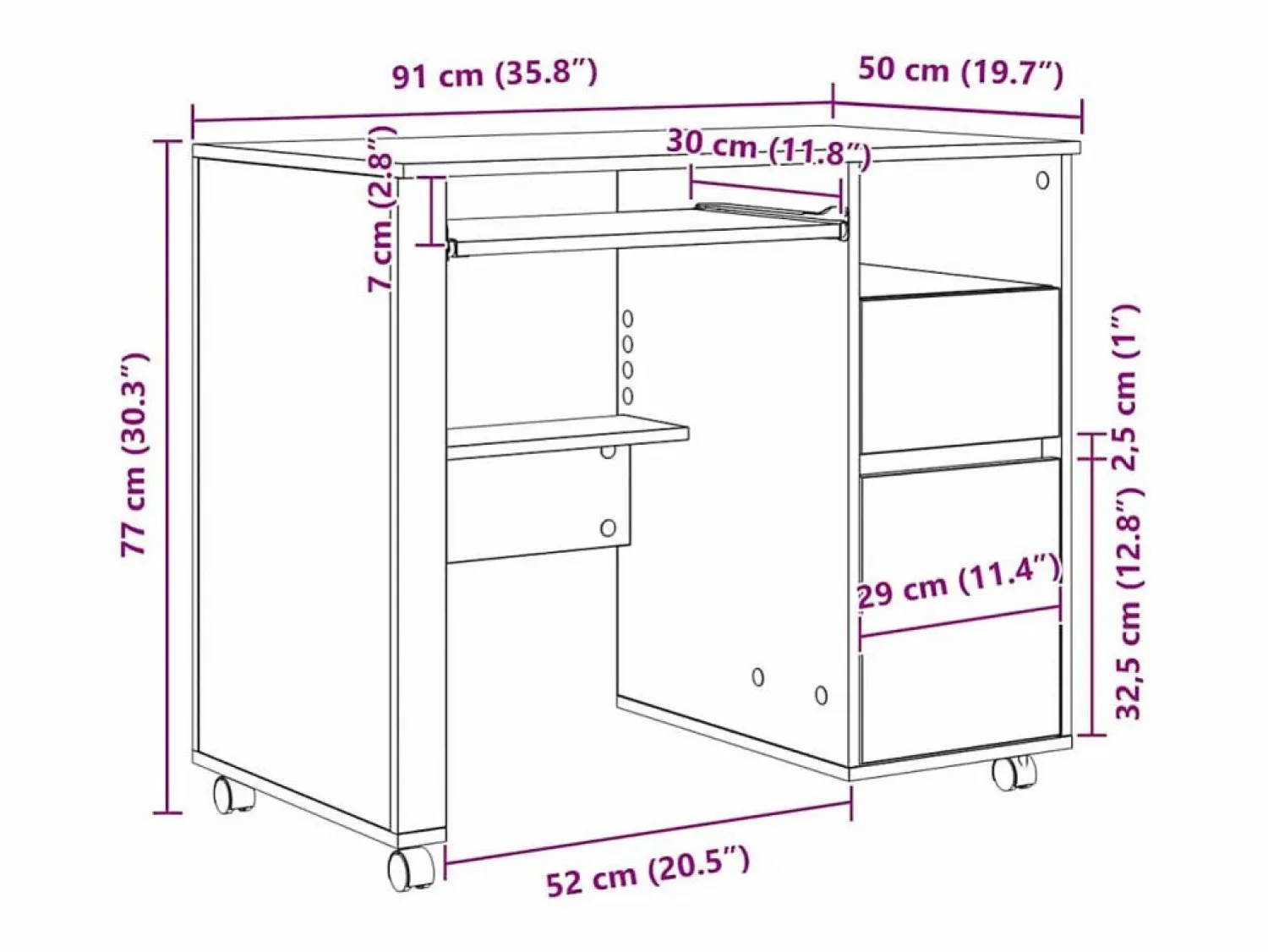 Clicnbuy Escritorio con Ruedas con cajón Madera Vieja 91 x 50 x 77 cm