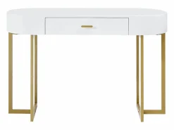Discount Vente-unique Escritorio consola con 1 cajón de MDF lacado y metal y dorado - TORELI II Blanco