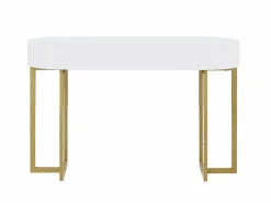 Discount Vente-unique Escritorio consola con 1 cajón de MDF lacado y metal y dorado - TORELI II Blanco