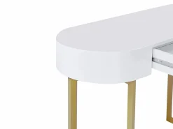 Discount Vente-unique Escritorio consola con 1 cajón de MDF lacado y metal y dorado - TORELI II Blanco