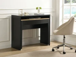 Vente-unique Escritorio consola extensible con 2 cajones en color negro y natural - LOAVIA