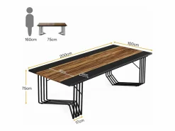 Tribesigns Escritorio de 200 cm para 2 personas con sólida estructura geométrica de metal - Mesa de reunión o seminario para 8 a 10 personas - Marrón rústico