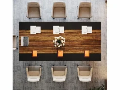 Tribesigns Escritorio de 200 cm para 2 personas con sólida estructura geométrica de metal - Mesa de reunión o seminario para 8 a 10 personas - Marrón rústico