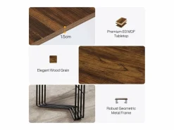 Tribesigns Escritorio de 200 cm para 2 personas con sólida estructura geométrica de metal - Mesa de reunión o seminario para 8 a 10 personas - Marrón rústico