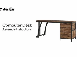 Online Escritorio de computadora con 3 cajones, 150 cm, con cajones reversibles, escritorio industrial con bandeja de almacenamiento para el hogar y la oficina, marrón rústico Mesa De Ordenador