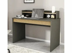 Discount Escritorio de diseño moderno color negro de madera con estante puerta abatible 120cm Heaton Escritorio Tradicional