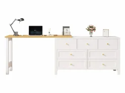 Best ModernLuxe Escritorio de esquina 120×40×70 cm - con 7 cajones - diseño 2 en 1 - tablero giratorio 360° - certificado FSC - + natural Blanco