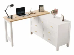 Best ModernLuxe Escritorio de esquina 120×40×70 cm - con 7 cajones - diseño 2 en 1 - tablero giratorio 360° - certificado FSC - + natural Blanco