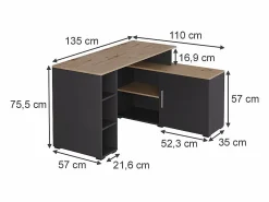 Vicco Escritorio de esquina antracita/artisan 135x110x75.5 rudy