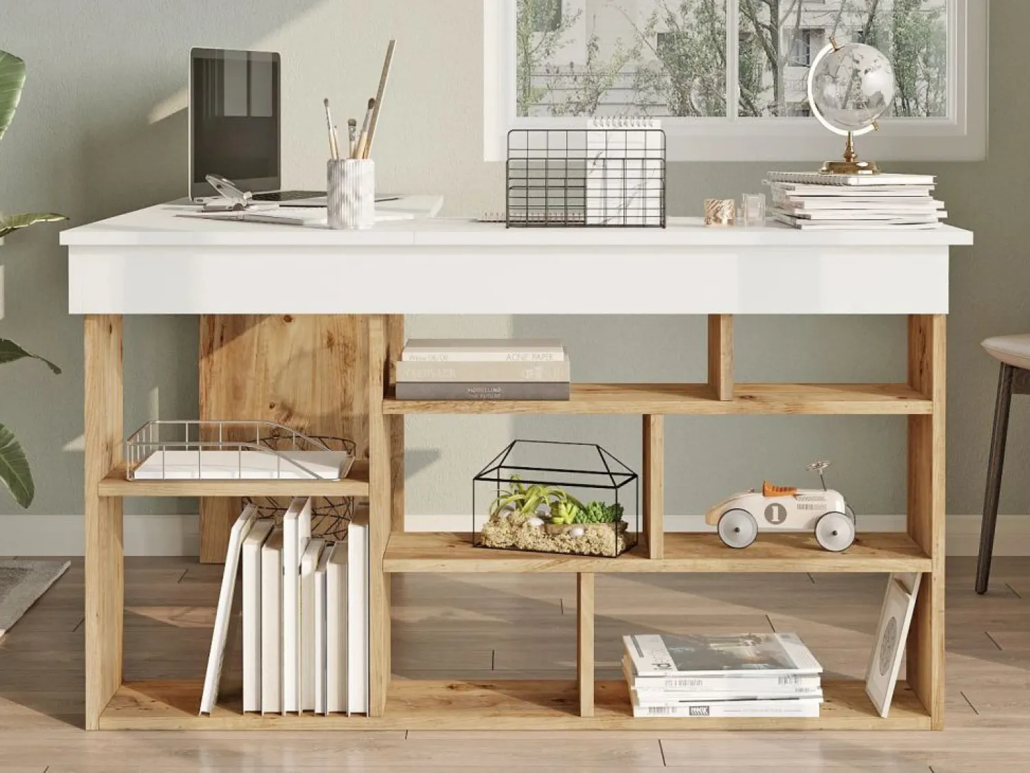 Vente-unique Escritorio de esquina color blanco y natural - TILEUL