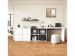 Merax Escritorio de esquina con tablero giratorio 360° - 140 x 120 x 78 cm - En forma de L o recto - con 4 compartimentos + 4 cajones - MDF -