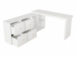 Merax Escritorio de esquina con tablero giratorio 360° - 140 x 120 x 78 cm - En forma de L o recto - con 4 compartimentos + 4 cajones - MDF -
