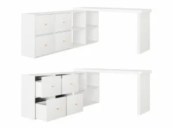Merax Escritorio de esquina con tablero giratorio 360° - 140 x 120 x 78 cm - En forma de L o recto - con 4 compartimentos + 4 cajones - MDF -