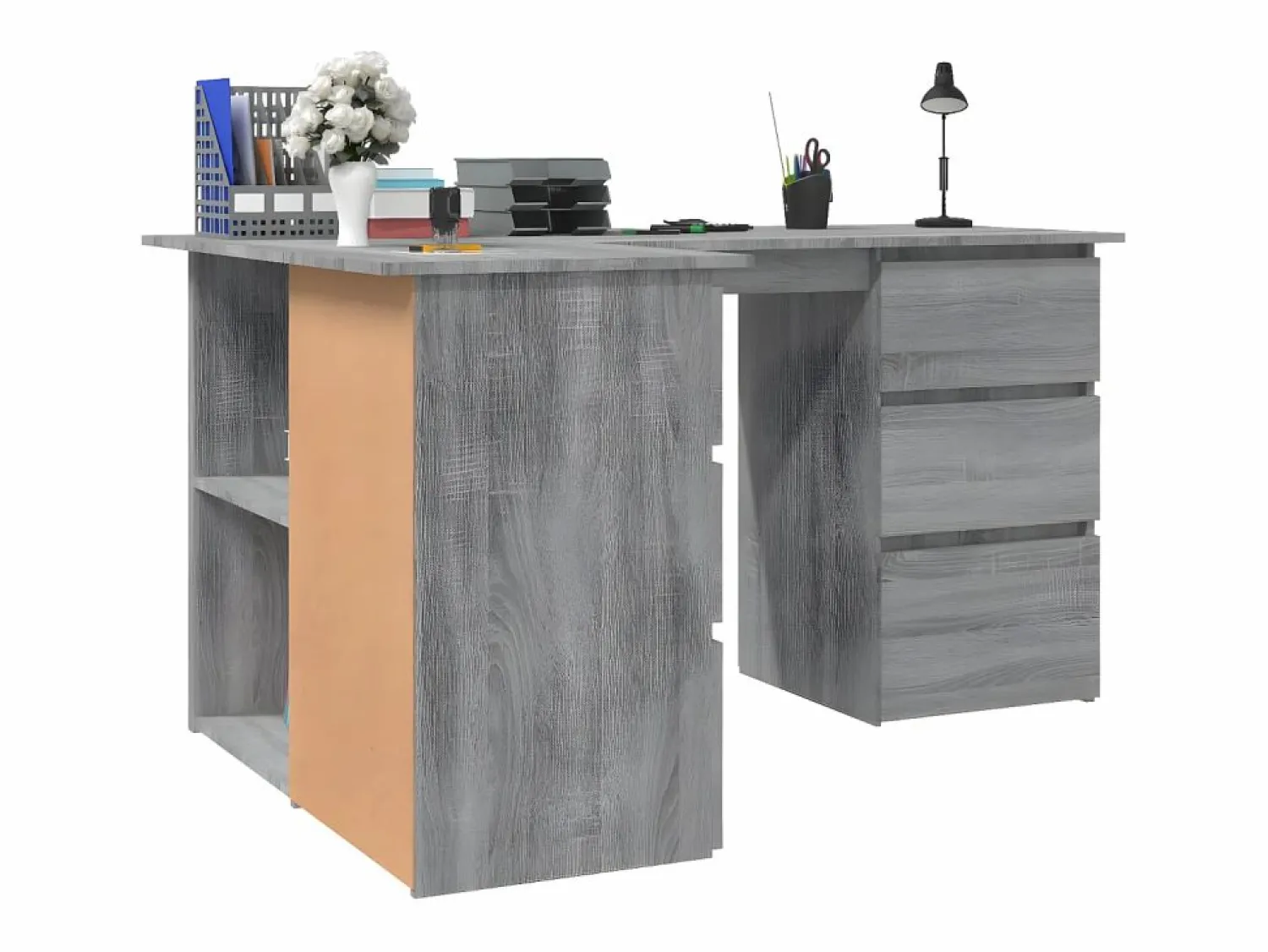 Discount Clicnbuy Escritorio de esquina contrachapada Sonoma 145x100x76 cm Gris