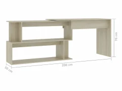 Clicnbuy Escritorio de esquina contrachapada color roble 200x50x76 cm