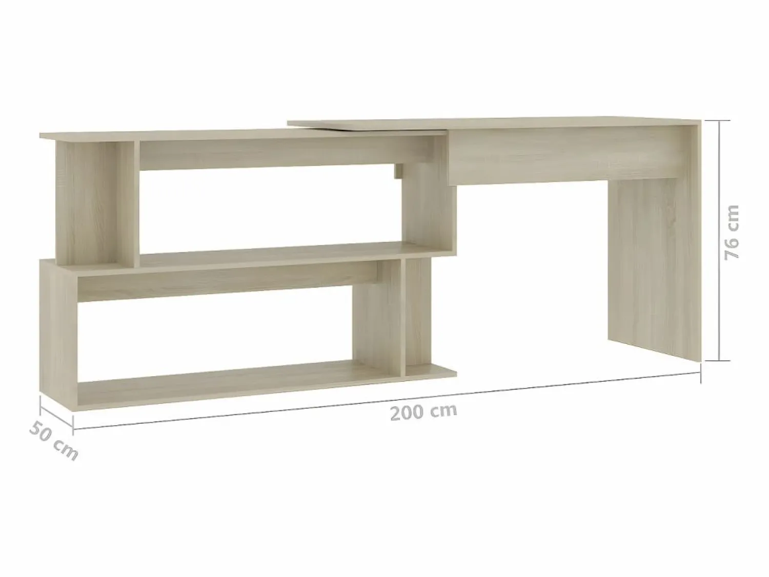 Clicnbuy Escritorio de esquina contrachapada color roble 200x50x76 cm