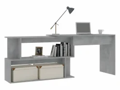 Clicnbuy Escritorio de esquina contrachapada hormigón 200x50x76 cm