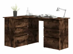 New Clicnbuy Escritorio de esquina contrachapada roble ahumado 145x100x76cm Marru00f3n