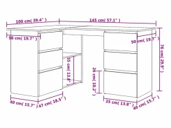 New Clicnbuy Escritorio de esquina contrachapada roble ahumado 145x100x76cm Marru00f3n