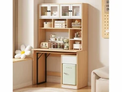 Outlet Escritorio de esquina extensible con tablero giratorio, gran espacio de almacenamiento integrado, en MDF natural claro - 110x55x180cm Mesa De Ordenador