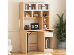 Outlet Escritorio de esquina extensible con tablero giratorio, gran espacio de almacenamiento integrado, en MDF natural claro - 110x55x180cm Mesa De Ordenador