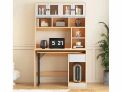 Outlet Escritorio de esquina extensible con tablero giratorio, gran espacio de almacenamiento integrado, en MDF natural claro - 110x55x180cm Mesa De Ordenador