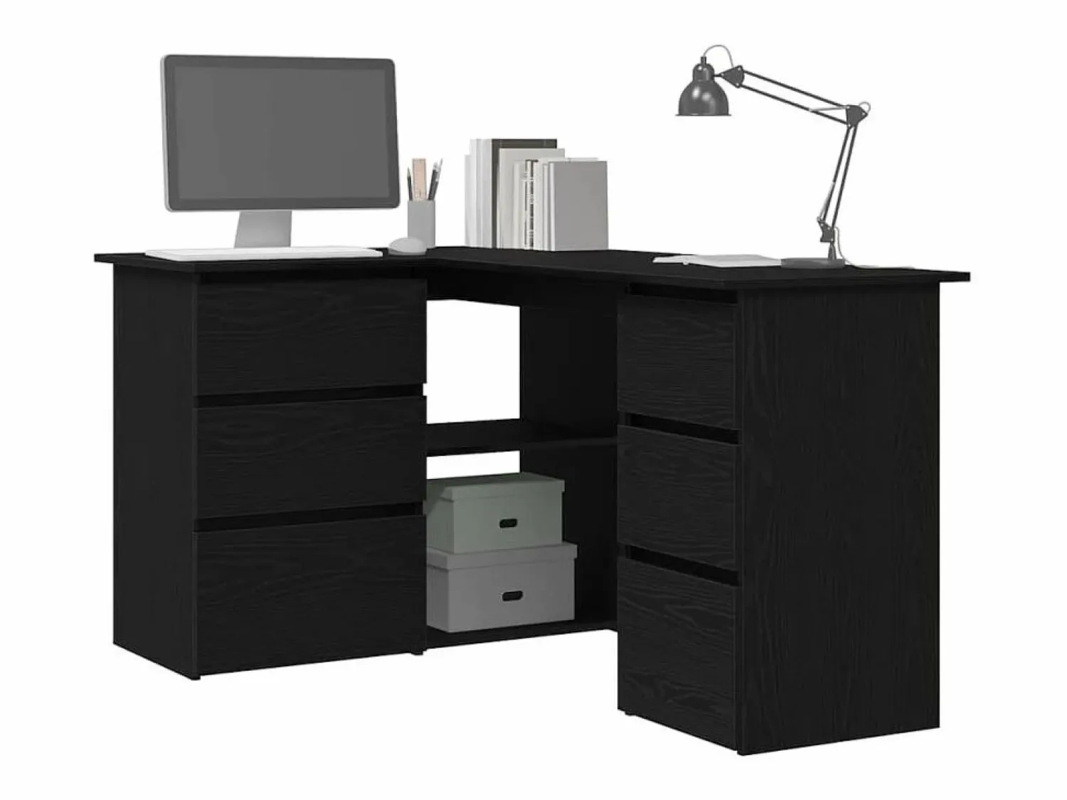 New Clicnbuy Escritorio de Esquina Roble 145 x 100 x 76 cm Negro