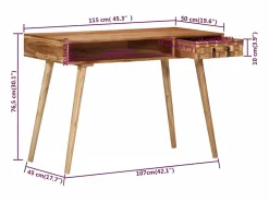 Clicnbuy Escritorio de madera maciza de acacia 115x50x76 cm