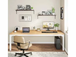 Clearance Tribesigns Escritorio de oficina en casa para 2 personas, escritorio de computadora extra largo de 200 cm, estación de trabajo doble para oficina en casa Beige