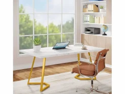 Escritorio de ordenador - 140 x 80 x 75 cm - Mesa de ordenador - Mesa de oficina - Mesa de trabajo - Mesa de oficina - y dorado Mesa De Ordenador