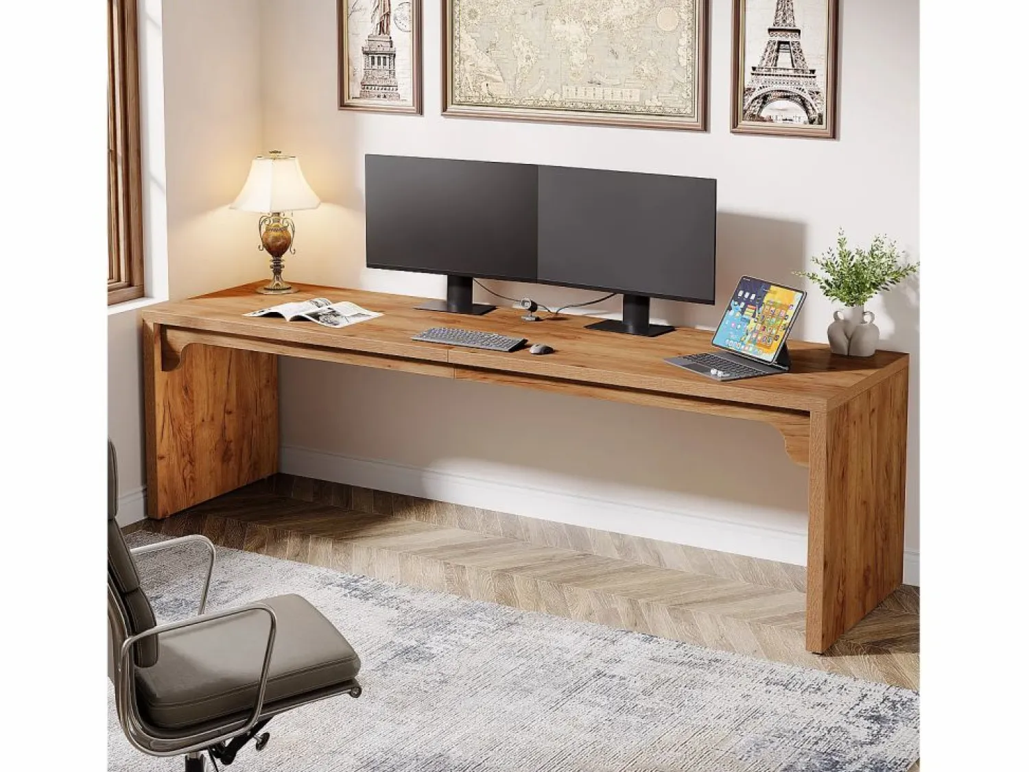 Hot Tribesigns Escritorio de ordenador de 180 cm de largo, escritorio de madera extra largo para puesto de trabajo Marru00f3n