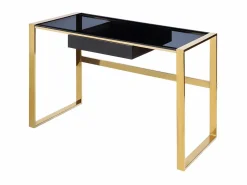 Vente-unique Escritorio design con 1 cajón cristal templado y acero y dorado. SALI Negro